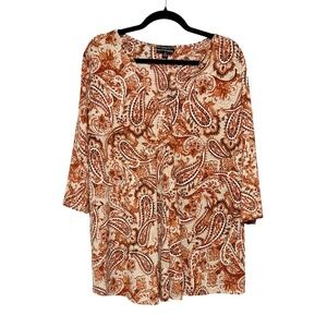 Boho Paisley Brown Tunic Top Women's Size 1X Fall Chic Retro Cottagecore Western